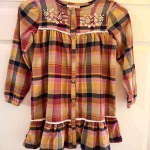 Kids Headquarters Multicolor Plaid Dress with Floral Detail